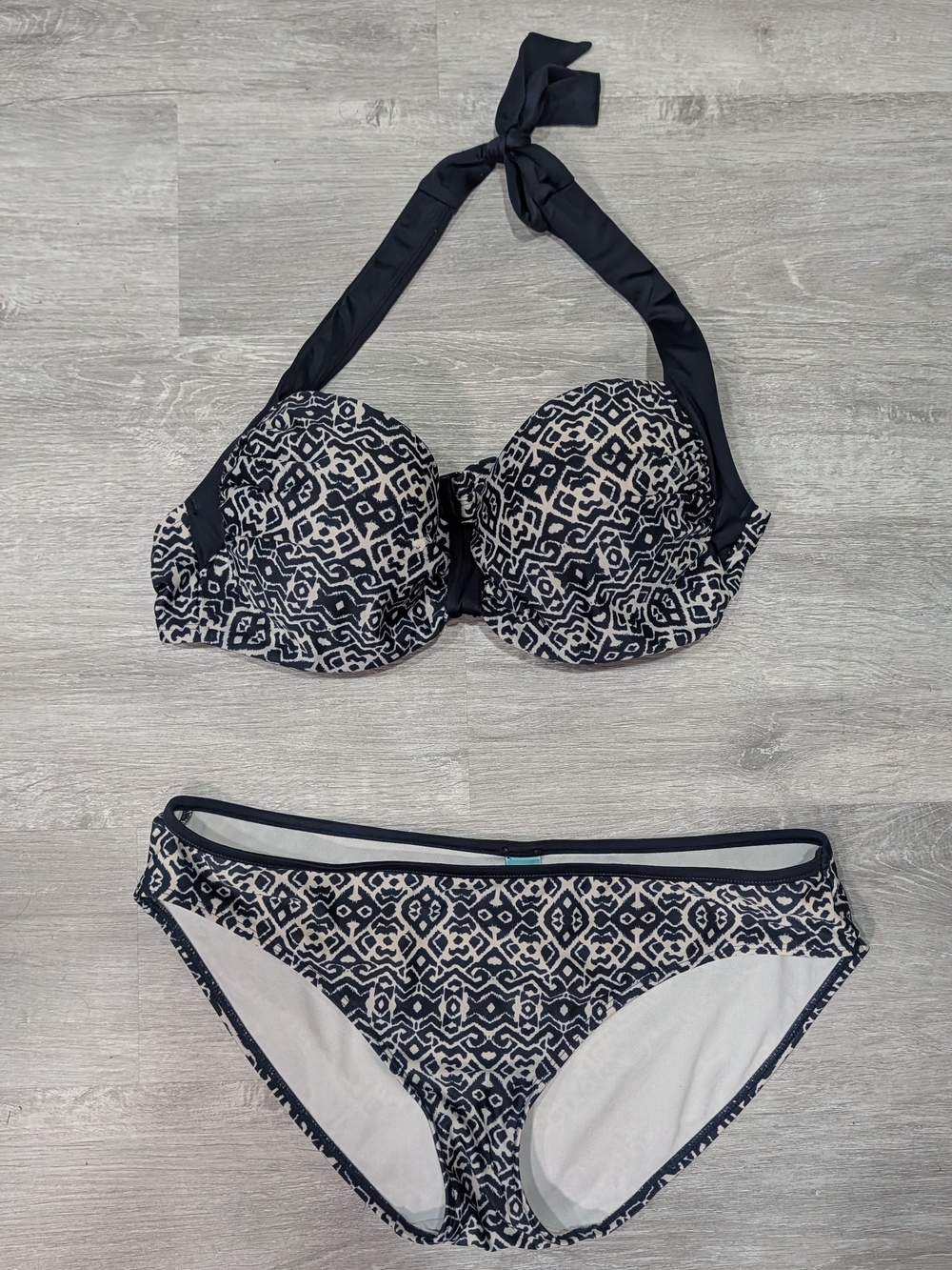 Panache Navy and White Geometric Halter Bikini